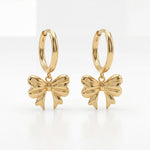 18K Gold Plated Bow Charm Hoop Earrings