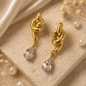Earrings Gold-Tone Heart Frame Stone Dangle Earrings - House of Viya