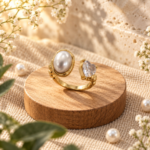 Rings Dual-Tone Polished White Stone Designer Ring