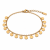 Gold Plated Chain Bracelet with Cascading Round Disc Coin Drop Charms and Lobster Clasp
