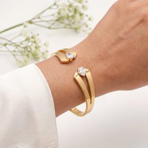 Twin Radiance Open Baby Kada Bangle | Gold Plated Stackable Bracelet for Women