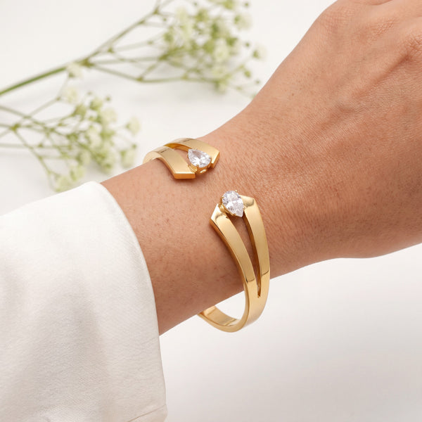 Twin Radiance Open Baby Kada Bangle | Gold Plated Stackable Bracelet for Women