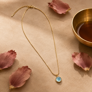 Chain 18K Gold-Plated Delicate Chain with Round Light Blue Pendant - House of Viya