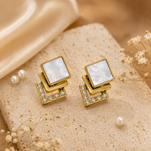Earrings Gold-Tone Cross Pattern Geometric Drop Earrings - House of Viya