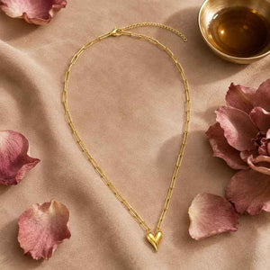 Chain 18K Gold-Plated Paperclip Chain with Pointed Heart Pendant