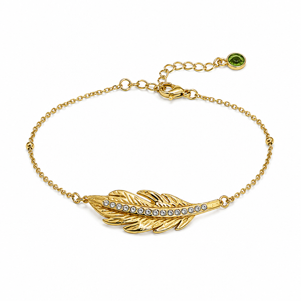 Gold Plated Leaf Charm Pendant Beaded Single Line Delicate Chain Bracelet with Lobster Clasp