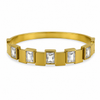Gold White Stone Rectangular Panel Oval Kada for Women | Crystal Solitaire Stainless Steel Ladies Bangle | Classic Festive Jewellery