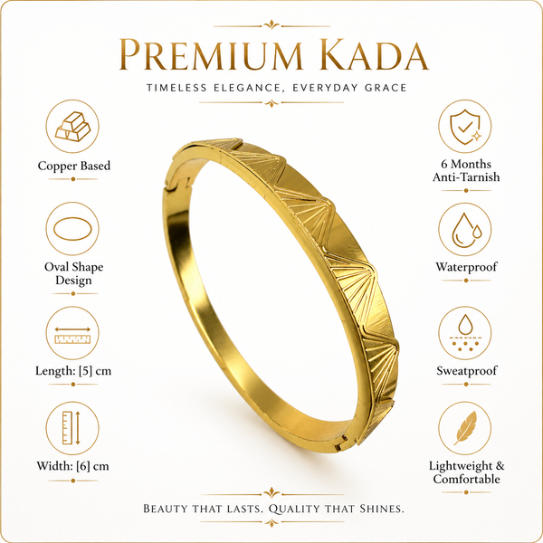 Gold Princess Cut Diamond Panel Oval Kada for Women | Square Stone Cluster Stainless Steel Ladies Bangle | Bold Festive Jewellery - House of Viya