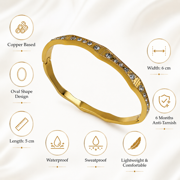 Gold Marquise Diamond Accent Oval Kada for Women | Elongated Stone Stainless Steel Ladies Bangle | Elegant Festive Jewellery - House of Viya