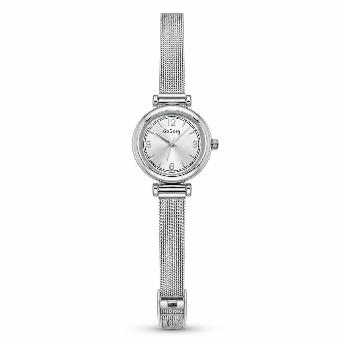 Watches Silver-Tone Round Dial Minimal Mesh Bracelet Watch for Women