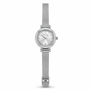 Watches Silver-Tone Round Dial Minimal Mesh Bracelet Watch for Women