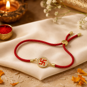 18K Gold Plated Rakhi Stone-Studded Swasthik Motif Religious Traditional Rakhi - House of Viya