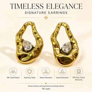 Earrings Gold-Tone Rippled Textured Clear Stone Stud Earrings - House of Viya