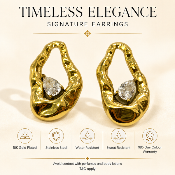 Earrings Gold-Tone Rippled Textured Clear Stone Stud Earrings - House of Viya