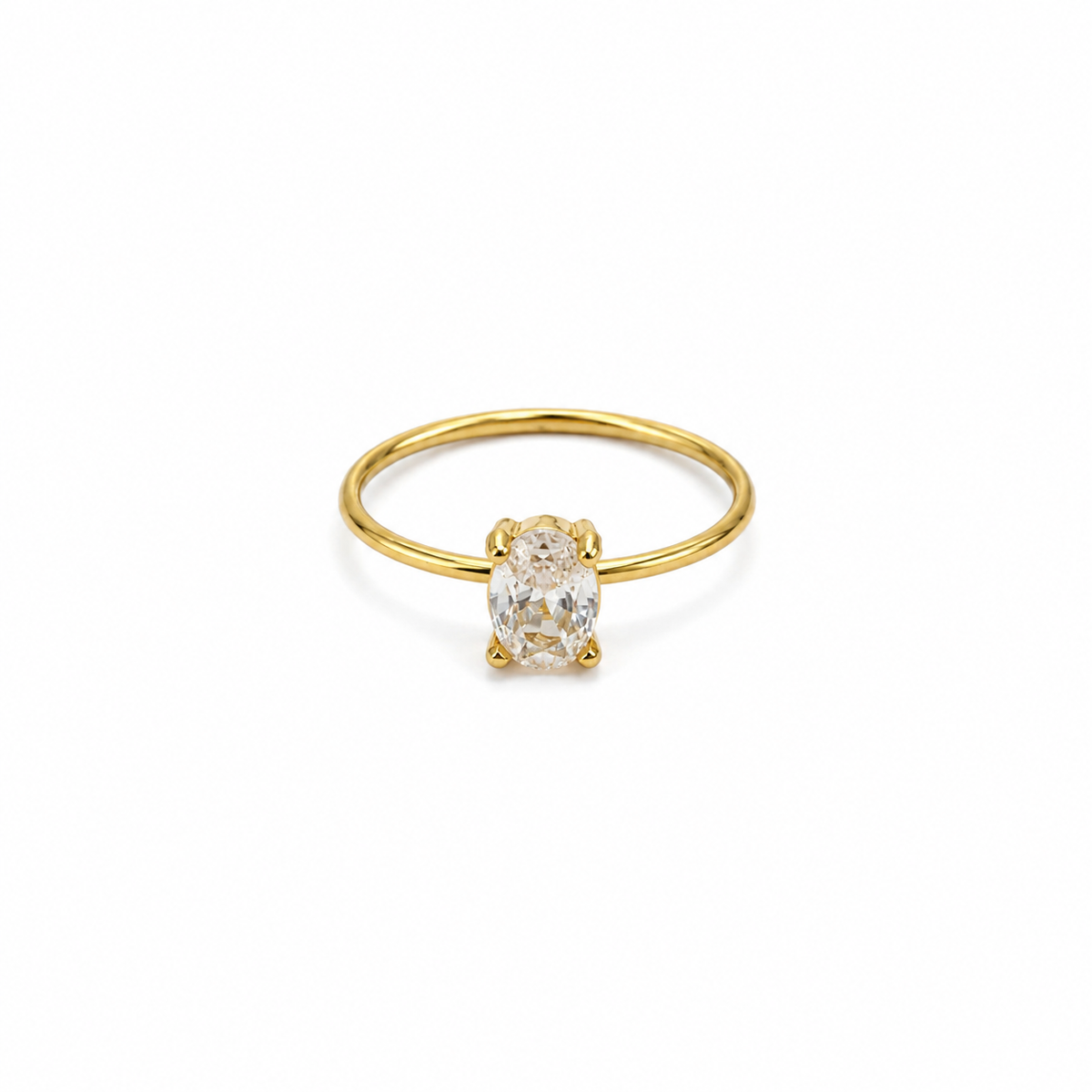 Anti tranish Gold plated Single Solatire Oval stone Rings for adults - 1PC