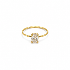 Anti tranish Gold plated Single Solatire Oval stone Rings for adults - 1PC