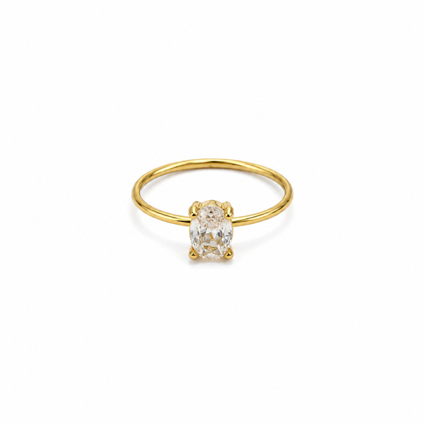 Anti tranish Gold plated Single Solatire Oval stone Rings for adults - 1PC