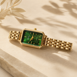 Watches Gold-Tone Rectangular Green Dial Minimal Chain Bracelet Watch for Women