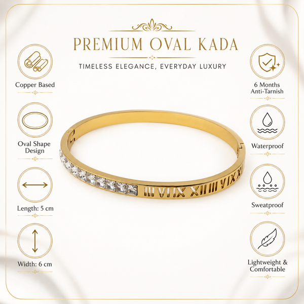 Gold Scattered Bezel Diamond Oval Kada for Women | Floating Stone Stainless Steel Ladies Bangle | Modern Festive Jewellery - House of Viya