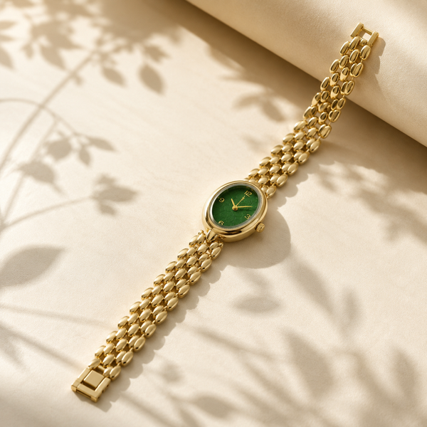 Watches Gold-Tone Oval Green Dial Chain Bracelet Watch for Women - House of Viya