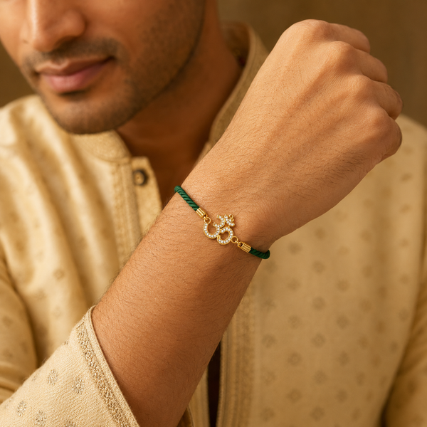 Rakhi Stone-Studded Om CZ Motif Religious Rakhi