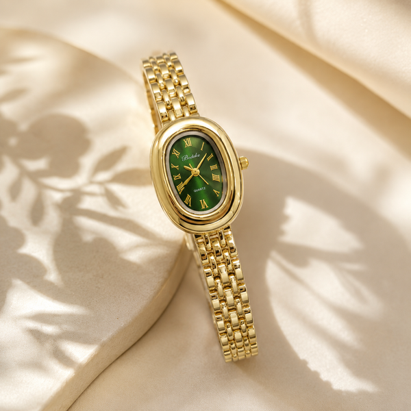 Watches Gold-Tone Round Green Dial Panther Link Bracelet Watch for Women - House of Viya