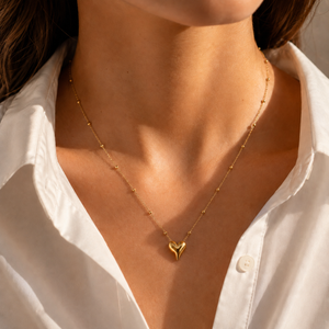 Chain 18K Gold-Plated Beaded Chain with V-Cut Heart Pendant - House of Viya