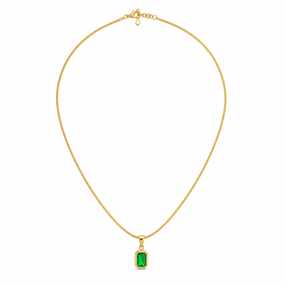 Chains Gold-Tone Snake Chain with Green Stone Pendant for Women