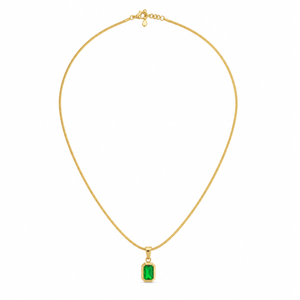 Chains Gold-Tone Snake Chain with Green Stone Pendant for Women