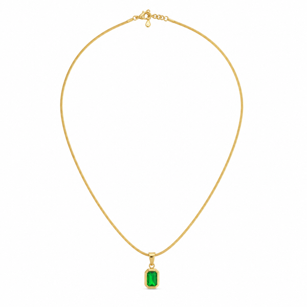 Chains Gold-Tone Snake Chain with Green Stone Pendant for Women