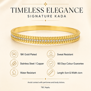 Kadas Gold-Tone Pavé Eternity Stone-Studded Kada with Sparkling Crystal Rows - Polished Finish Sleek Bracelet