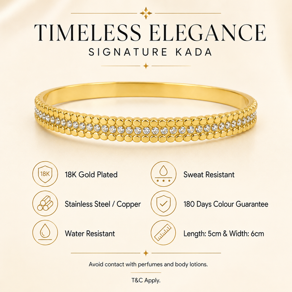 Kadas Gold-Tone Pavé Eternity Stone-Studded Kada with Sparkling Crystal Rows - Polished Finish Sleek Bracelet - House of Viya