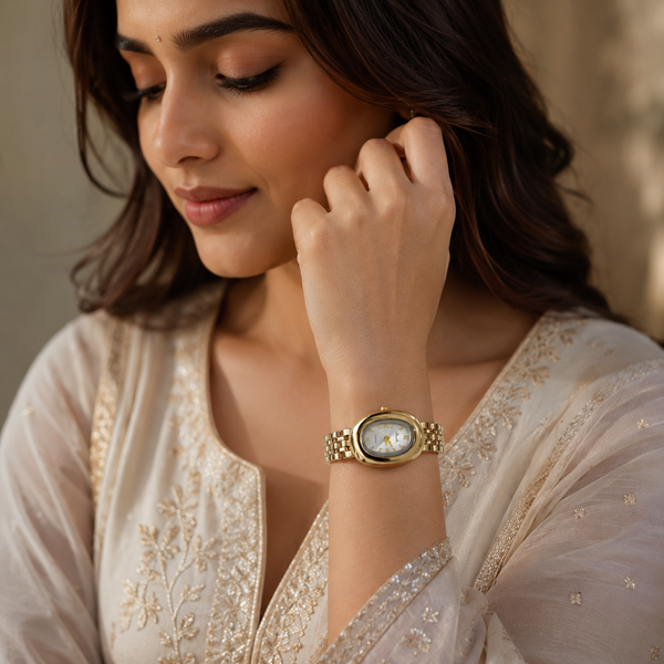 Watches Gold-Tone Round Dial Panther Link Bracelet Watch for Women - House of Viya