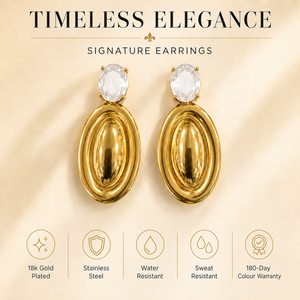 Earrings Gold-Tone Peridot White Stone Oval Drop Earrings - House of Viya