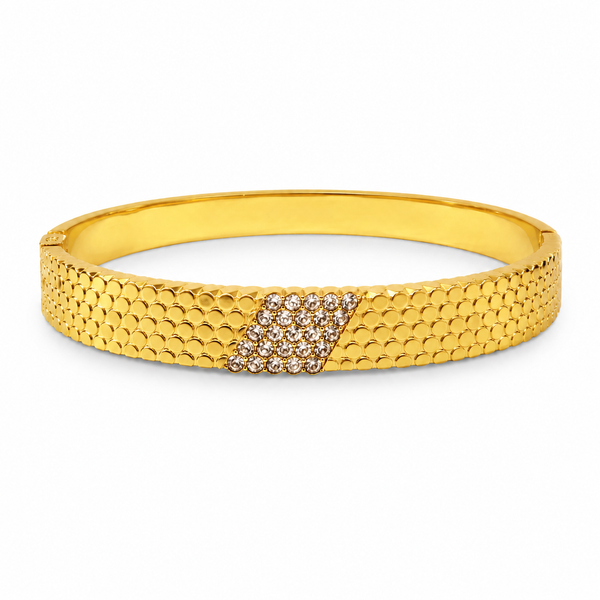 Gold Eternity Diamond All-Around Oval Kada for Women | Full Stone Coverage Stainless Steel Ladies Bangle | Premium Festive Jewellery - House of Viya