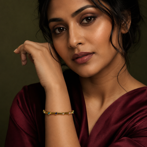 Kadas Gold-Tone Multicolour Stone-Studded Kada with Spaced Crystal Stations - Polished Finish Slim Bracelet