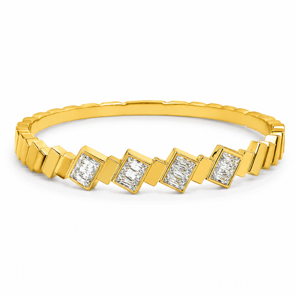 Gold Starburst Radiant Diamond Oval Kada for Women | Sunburst Stone Pattern Quick Stainless Steel Ladies Bangle | Glamour Festive Jewellery - House of Viya