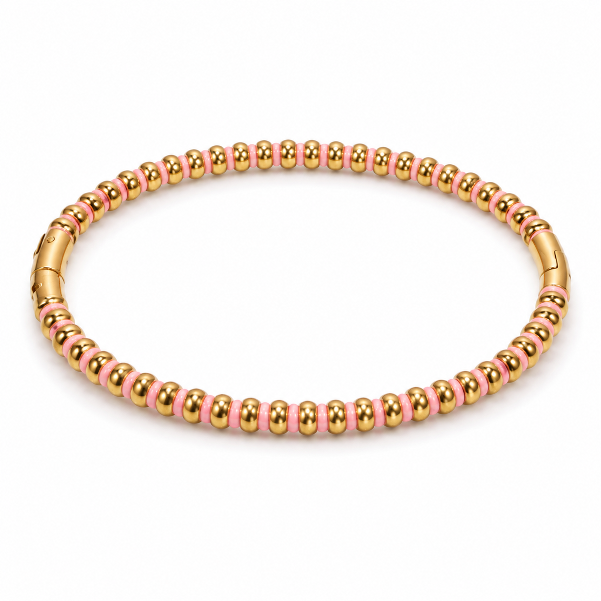 Kada Gold-Tone Stainless Steel Bamboo Collection Pink Stone-Studded Design