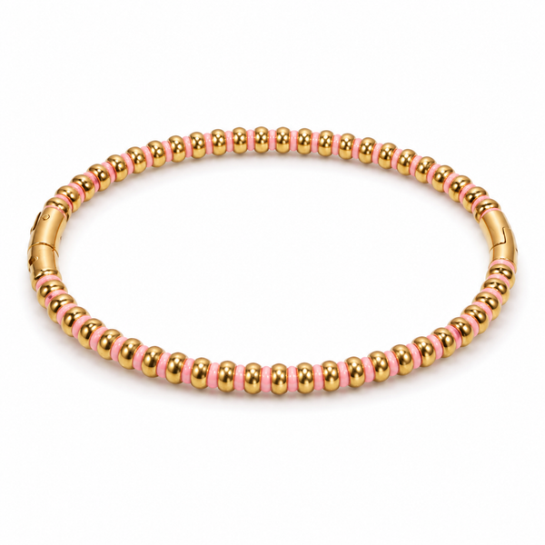 Kada Gold-Tone Stainless Steel Bamboo Collection Pink Stone-Studded Design - House of Viya