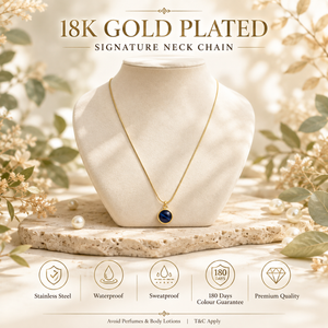 Chain 18K Gold-Plated Slim Chain with Round Dark Blue Pendant - House of Viya