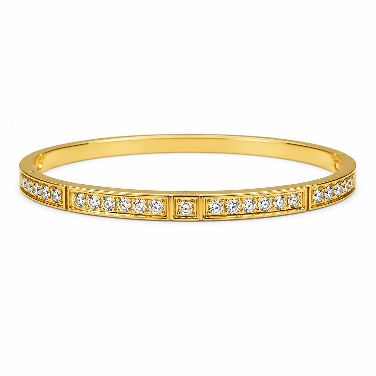 Gold Alternating Square Solitaire Round Diamond Oval Kada for Women | Checkerboard Pattern Stainless Steel Ladies Bangle | Luxury Festive Jewellery