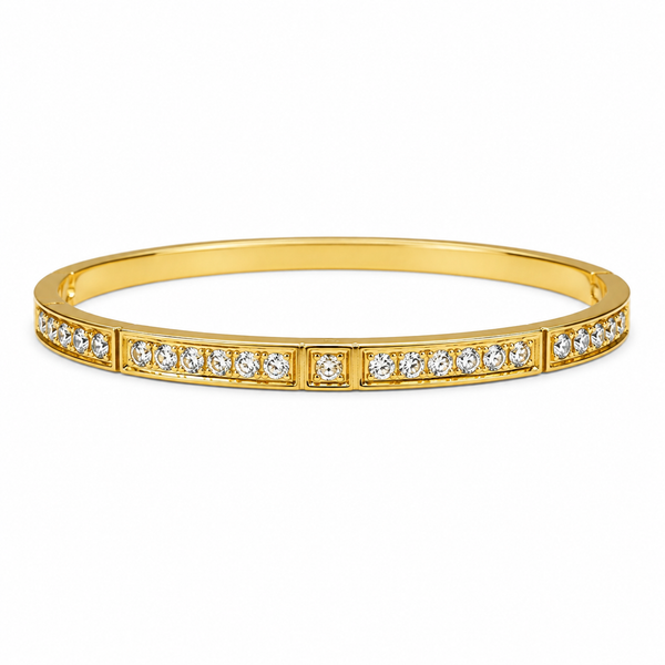 Gold Alternating Square Solitaire Round Diamond Oval Kada for Women | Checkerboard Pattern Stainless Steel Ladies Bangle | Luxury Festive Jewellery - House of Viya