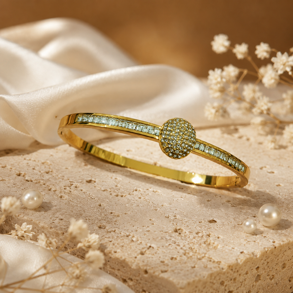 Kadas Gold-Tone Crystal-Studded Heart Motif Bangle-Style Kada for Women - House of Viya