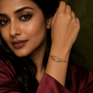 Gold Plated Leaf Charm Pendant Beaded Single Line Delicate Chain Bracelet with Lobster Clasp