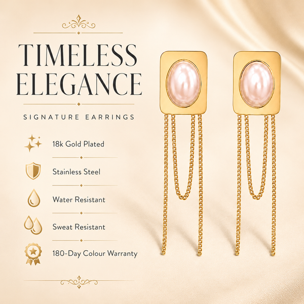 Earrings Gold-Tone Shield Shape Stone Drop Earrings - House of Viya