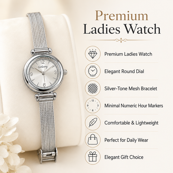 Watches Silver-Tone Round Dial Minimal Mesh Bracelet Watch for Women