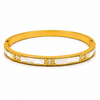 Gold Mother of Pearl White Panel Inlay Oval Kada for Women | Diamond Solitaire Enamel Stainless Steel Ladies Bangle | Bicolor Luxury Jewellery