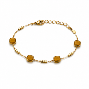 Gold Plated Square Cube Bead Station Delicate Chain Bracelet with Lobster Clasp