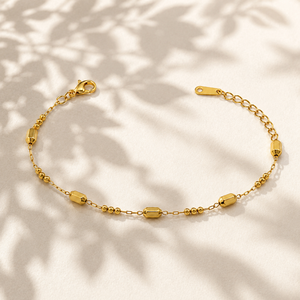 Delicate Gold Plated Single Line Beaded Station Chain Bracelet with Lobster Clasp