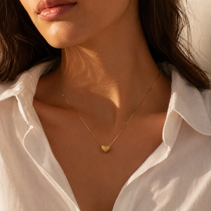 Chain 18K Gold-Plated Fine Chain with Textured Heart Pendant - House of Viya
